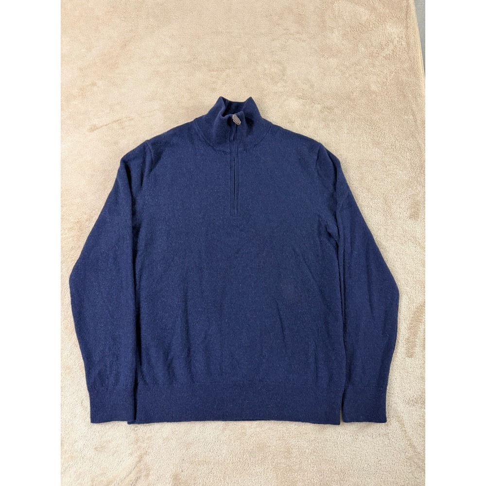 Vintage Polo Ralph Lauren 1/4 Zip Sweater Men Small Navy Blue 100% Wool Mock EUC